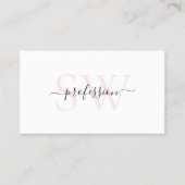 Eenvoudig wit en licht pastel roze met monogram visitekaartje (Voorkant)