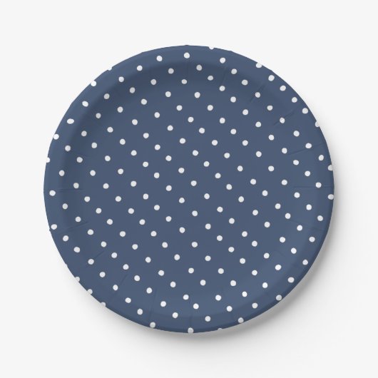 Eenvoudig wit en marineblauw polka dotpatroon papieren bordje (Voorkant)