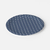 Eenvoudig wit en marineblauw polka dotpatroon papieren bordje (Gekanteld)