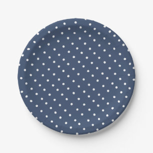 Eenvoudig wit en marineblauw polkadotpatroon papieren bordje