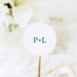 Eenvoudig Wit en Saliegroen | Elegant Monogram Ronde Sticker
