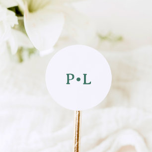 Eenvoudig Wit en Saliegroen Elegant Monogram Ronde Sticker