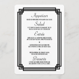 Eenvoudig Wit en Zwart Art Deco Bruiloft Menu