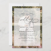 Eenvoudig wit en zwart gouden rand fotohuwelijk kaart (Voorkant)