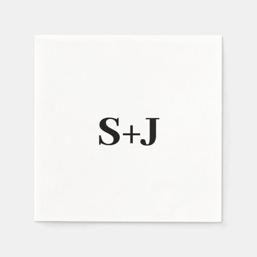 Eenvoudig wit en zwart paar Initialen bruiloft Servet (Voorkant)