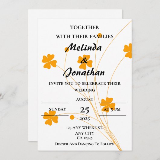 Eenvoudig wit geel veld Bloem Modern Monogram Kaart (Voorkant / Achterkant)