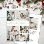 Eenvoudig wit goud 5-fotocollage kerstmis feestdagenkaart<br><div class="desc">Eenvoudige, elegante Calligrafie White en Gold 5 Photo Collage Merry Kerstmis Script Holiday Card. Deze feestelijke, minimalistische sjabloon met vijf (5) fotovakantiekaarten is voorzien van een foto-collage en zegt "Vrolijk kerstfeest"! De tekst met de groet "Merry Kerstmis" is geschreven in een mooi handschrift met de letters zwoerd en staart, met...</div>