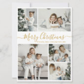Eenvoudig wit goud 5-fotocollage kerstmis feestdagenkaart (Voorkant)