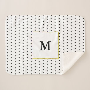Eenvoudig wit goud en zwart monogram Polka Dots Sherpa Deken