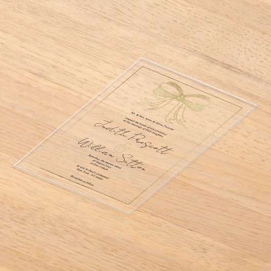 Eenvoudig wit goud glitter strik lint Trouwen Acryl Uitnodigingen (Laagn)