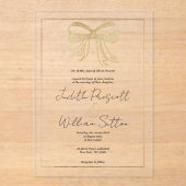 Eenvoudig wit goud glitter strik lint Trouwen Acryl Uitnodigingen (Voorkant)