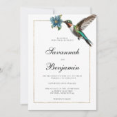 Eenvoudig wit goud kleurrijke kolibrie bruiloft kaart (Voorkant)