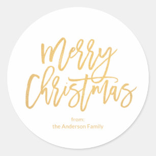 Eenvoudig Wit Goud Schrift Prettig Kerstfeest Ronde Sticker