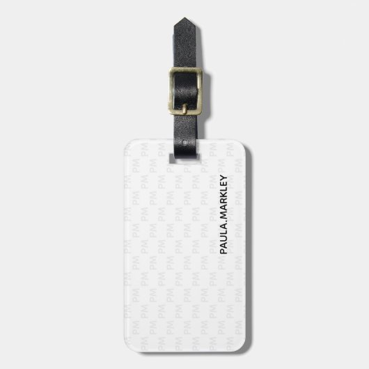 Eenvoudig wit grijs modern monogram patroon bagagelabel (Voorkant verticaal)