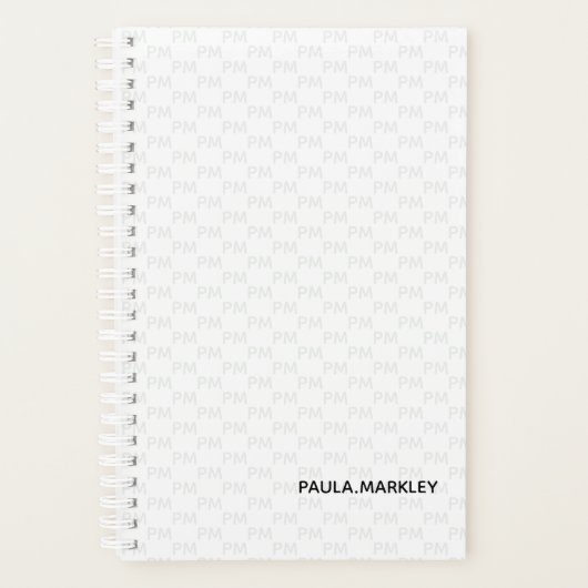 Eenvoudig wit grijs monogram modern patroon planner (Voorkant)
