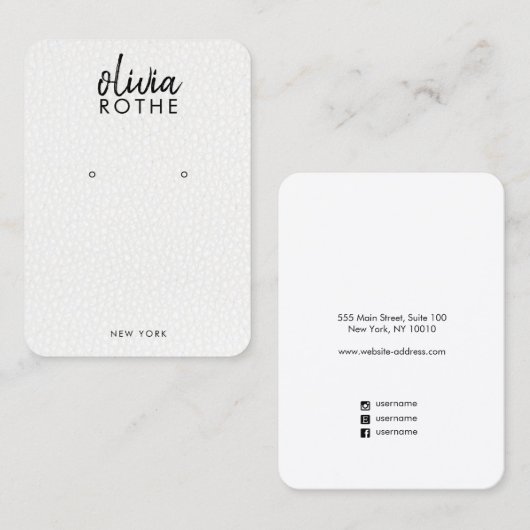 Eenvoudig wit lederen oorscherm visitekaartje (Voorkant / Achterkant)