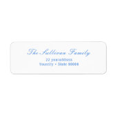 Eenvoudig wit licht blauw retouradres label (Voorkant)