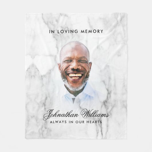 Eenvoudig wit marmer aangepaste tekst foto herdenk fleece deken (Voorkant)