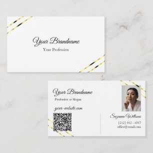 Eenvoudig Wit met Gouden Lijnen Foto en QR-code Visitekaartje