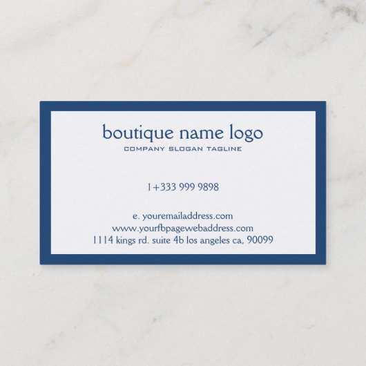 Eenvoudig wit met marineblauwe rand visitekaartje (Achterkant)