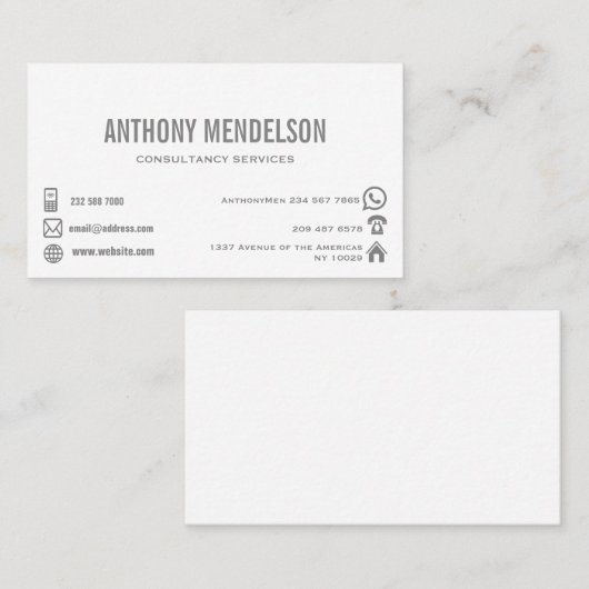 Eenvoudig wit met pictogrammen visitekaartje (Voorkant / Achterkant)