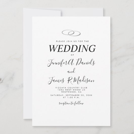 Eenvoudig Wit met Rings Wedding Kaart (Voorkant)