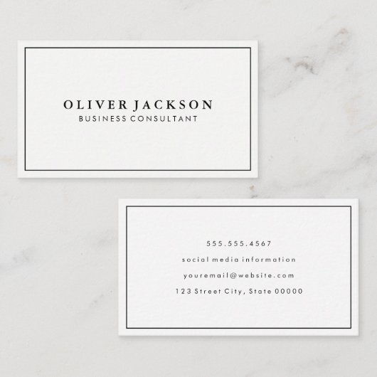 Eenvoudig wit met zwarte rand minimalistisch visitekaartje (Voorkant / Achterkant)