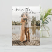 Eenvoudig wit, minimaal lettertype 5 foto's bruilo kaart (Staand voorkant)