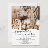 Eenvoudig wit, minimaal lettertype 5 foto's bruilo kaart (Achterkant)