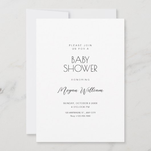 Eenvoudig wit minimalistisch baby shower kaart (Voorkant)