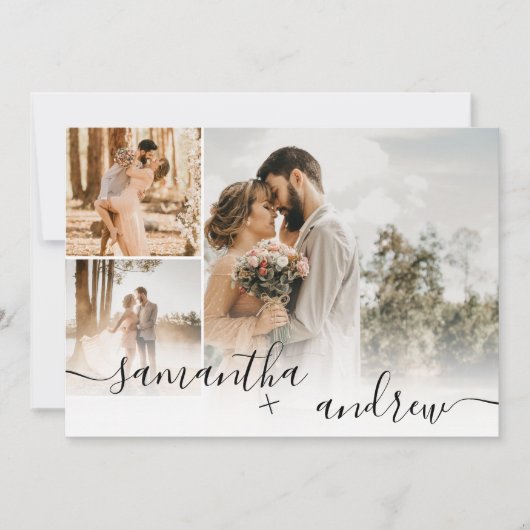 Eenvoudig wit minimalistisch script 4 foto's bruil kaart (Voorkant)