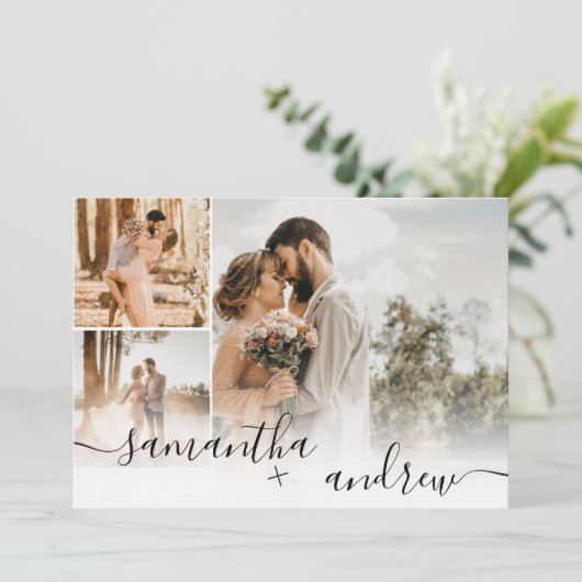 Eenvoudig wit minimalistisch script 4 foto's bruil kaart (Staand voorkant)