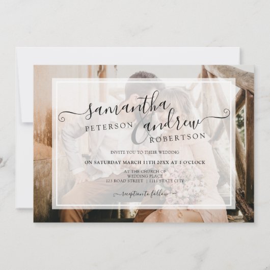 Eenvoudig wit minimalistisch script 4 foto's bruil kaart (Achterkant)