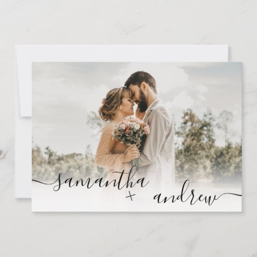 Eenvoudig wit minimalistisch script 5 foto's bruil kaart (Voorkant)