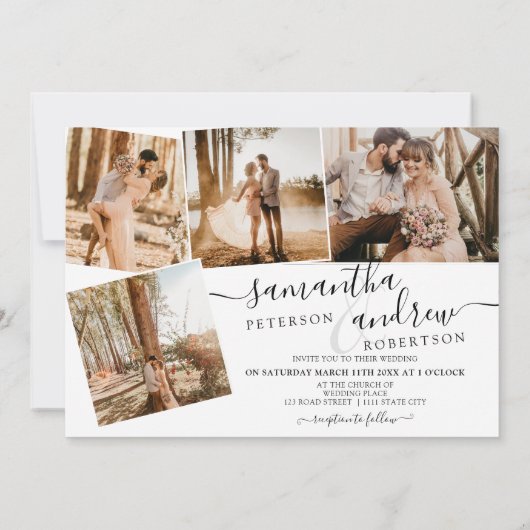 Eenvoudig wit minimalistisch script 5 foto's bruil kaart (Achterkant)