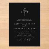 Eenvoudig wit Modern Floral Monogram Huwelijk Zwar Acryl Uitnodigingen (Voorkant)