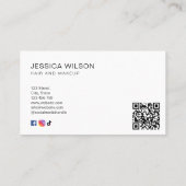 Eenvoudig Wit Modern Minimaal Monogram QR Code Visitekaartje (Achterkant)