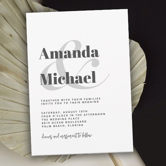 Eenvoudig wit modern minimalistisch huwelijk kaart