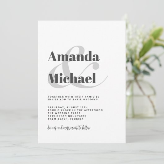 Eenvoudig wit modern minimalistisch huwelijk kaart (Staand voorkant)