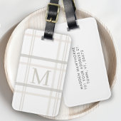 Eenvoudig wit Modern Monogram Initiaal Plaid Bagagelabel
