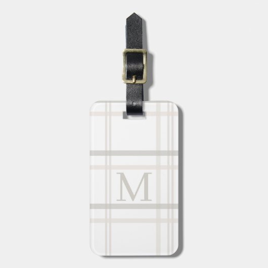 Eenvoudig wit Modern Monogram Initiaal Plaid Bagagelabel (Voorkant verticaal)