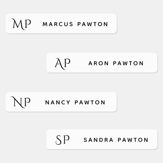 Eenvoudig Wit Monogram Kinder Naam Kleding Labels (Groep)
