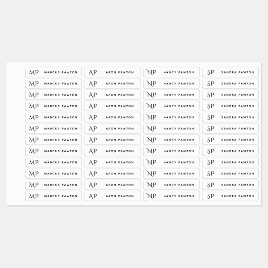 Eenvoudig Wit Monogram Kinder Naam Kleding Labels (Vel)