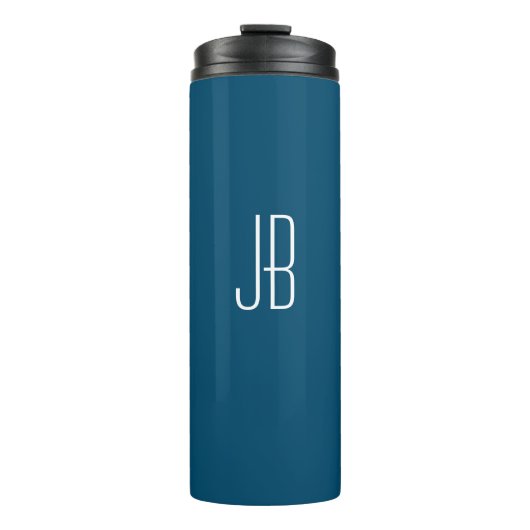 Eenvoudig wit monogram of naam op Ocean Blue Thermosbeker (Voorkant)