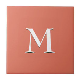 Eenvoudig wit MONOGRAM op Terracotta Tegeltje