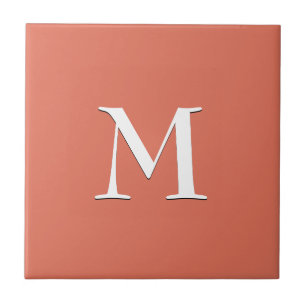 Eenvoudig wit MONOGRAM op Terracotta Tegeltje