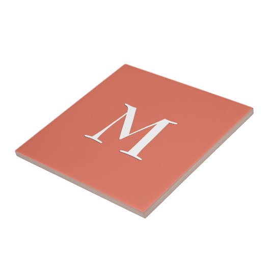 Eenvoudig wit MONOGRAM op Terracotta Tegeltje (Zijkant)