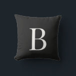 Eenvoudig wit monogram zwart buitenkussen<br><div class="desc">Witte Monogram zwarte achtergrond buiten Pillow.</div>