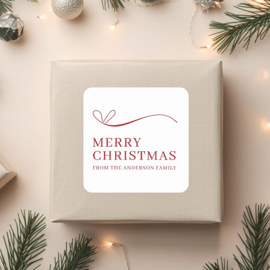 Eenvoudig wit rood modern Prettig Kerstfeest Vierkante Sticker