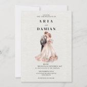 Eenvoudig wit roze bloemenpaar foto Bruiloft Kaart (Voorkant)